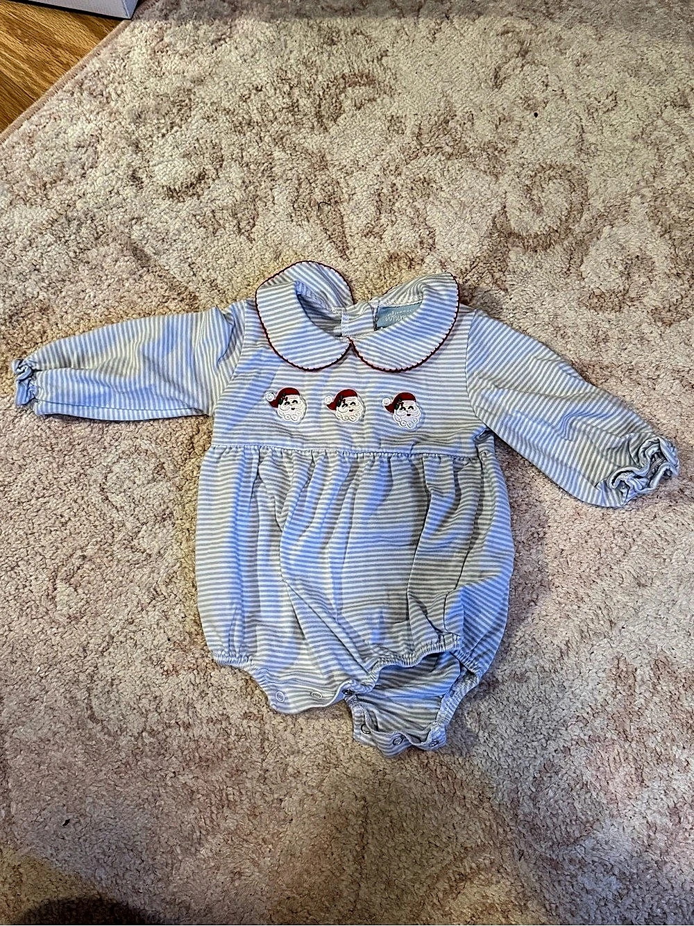 Classic Whimsy Baby Blue & White Striped Romper Size 12 mo.